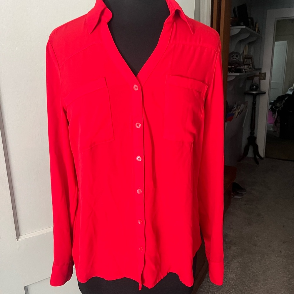 Express Red Button Down Shirt with Notched Collar